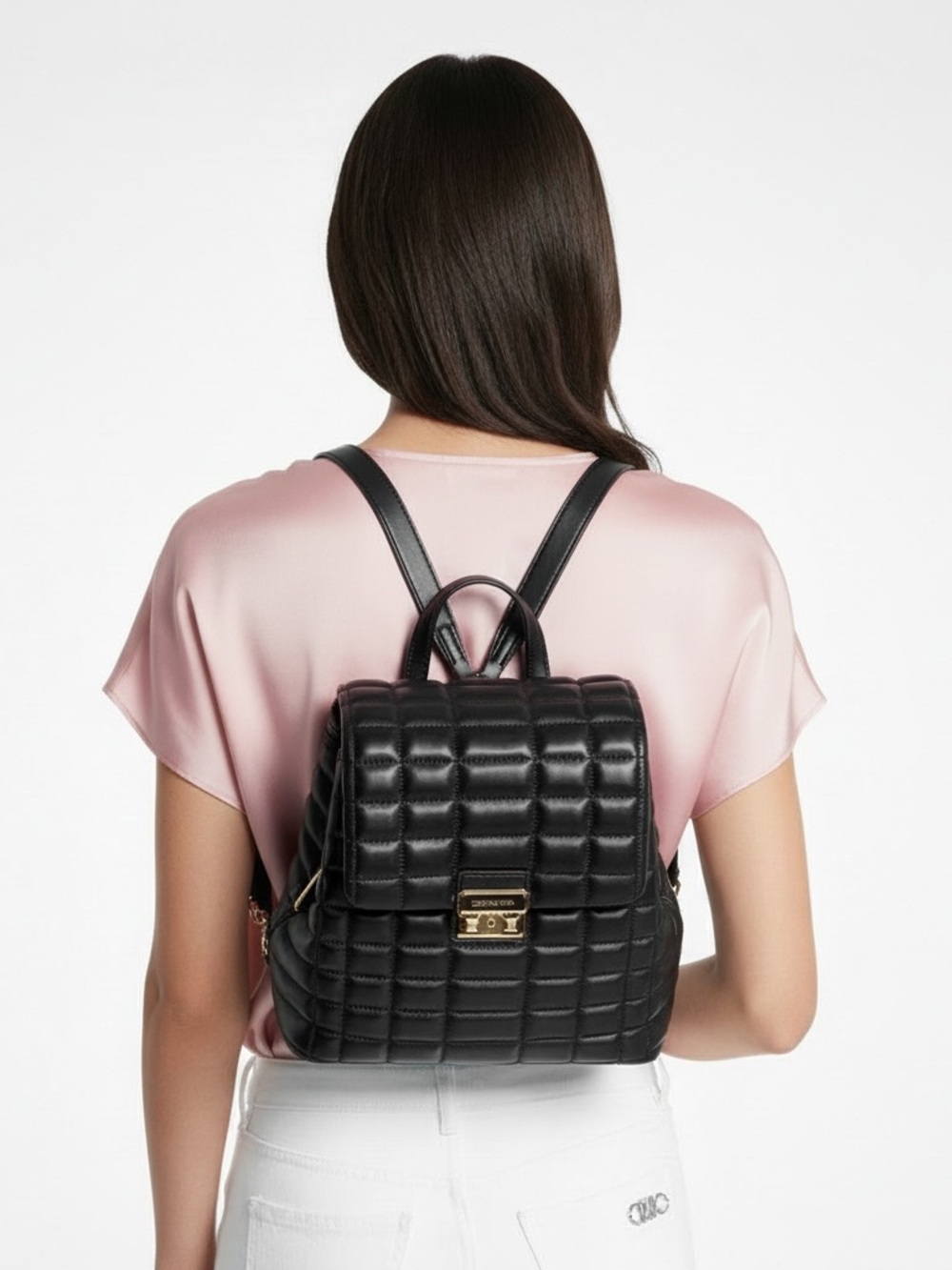 NWT Michael Kors Tribeca Small Quilted Puffy Black Leather Backpack Bag